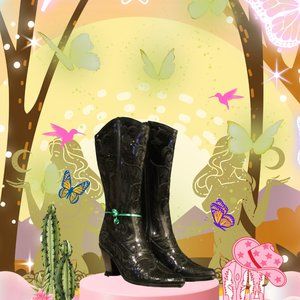 Helen's Heart Tall Sequin and Embroidered Black Boots with Zipper Closure!